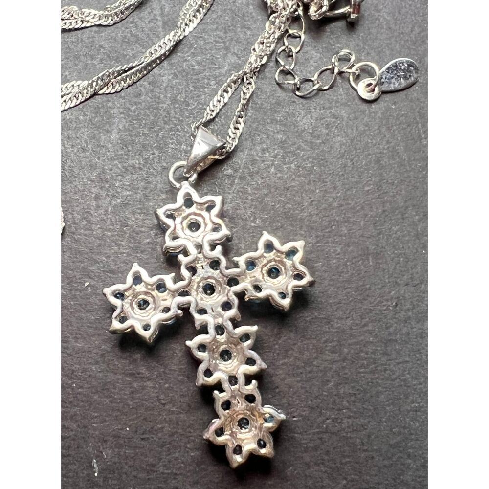 Neon Blue Apatite Rhodium Over Sterling Silver Cross Pendant With Chain 3.25ctw - Picture 16 of 16